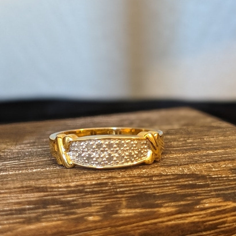 925 Sterling Silver Vermeil Two Tone X Diamond Band Ring Size 10