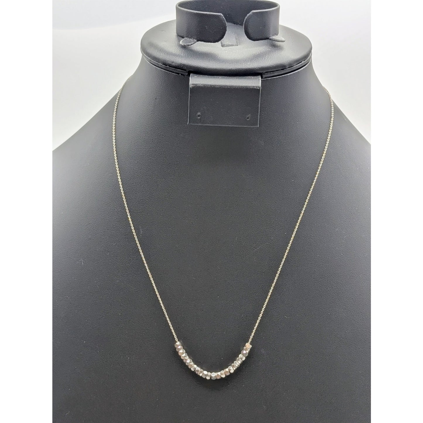 Unmarked Geometric Bead Dainty Silver Tone Chain 17.5"-19.5" Necklace