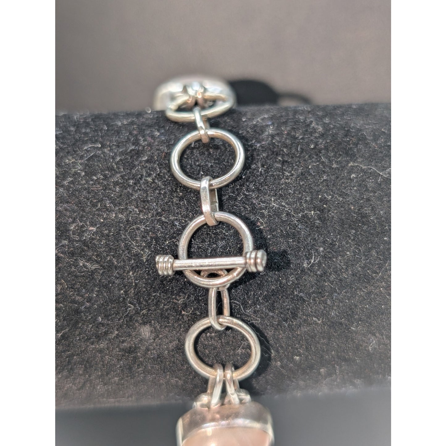 Vintage 925 Sterling Silver Rose Quartz Toggle Clasp Bracelet