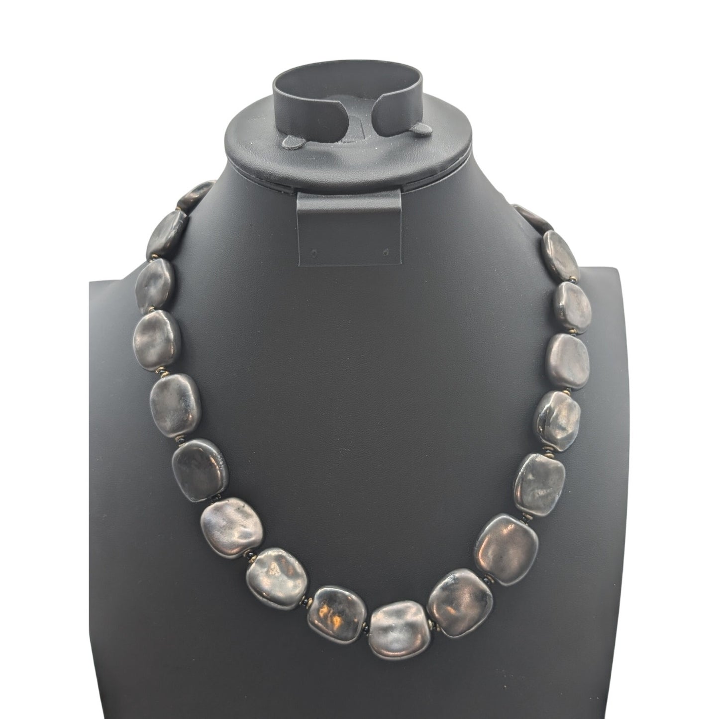 Vintage Pyrite Stone Necklace W/ Gold Tone Non-Magnetic Hook Slide In Clasp