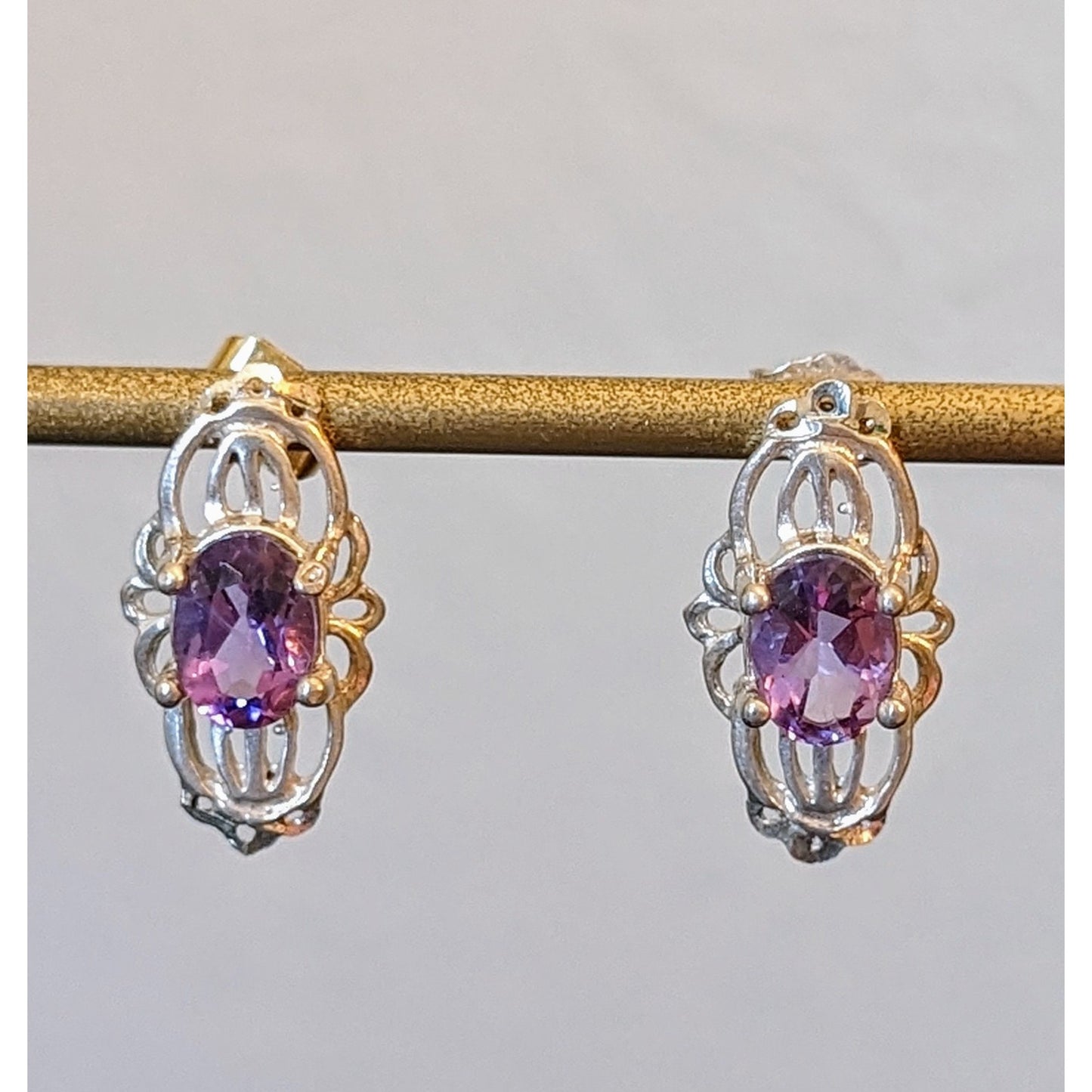 Vintage 925 Sterling Filigree Amethyst Earrings & Ring Set Ring Size 8.75 Set