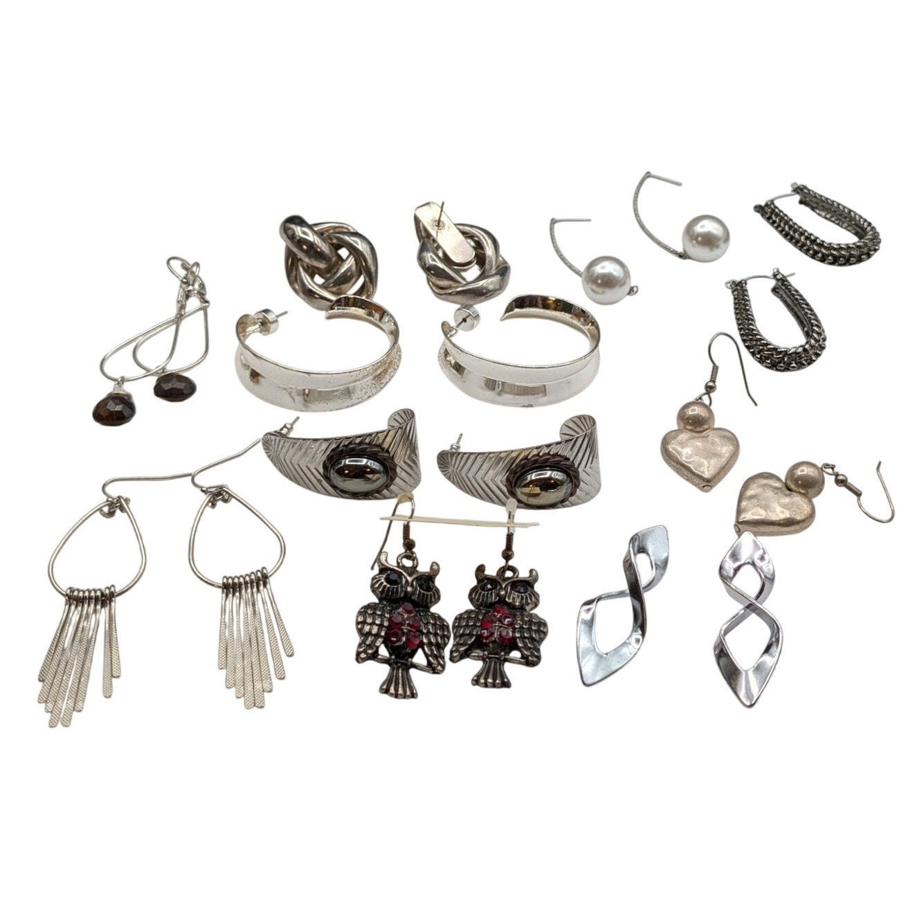 Lot of Ten Pair Silver Tone Pierced Earrings