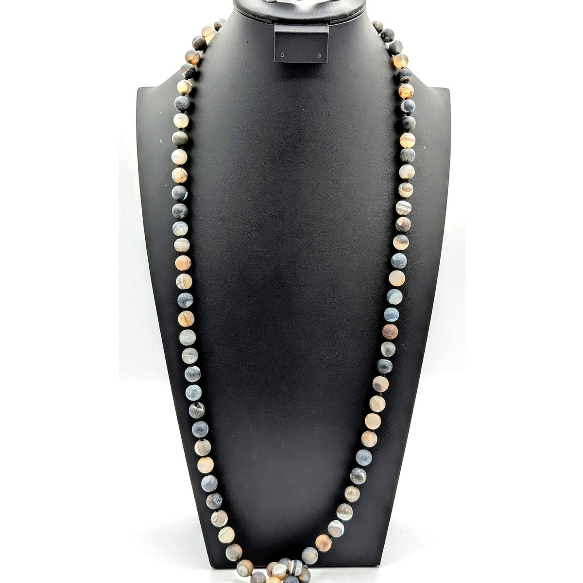Dark Gray Matte Druzy Agate Bead 38" Strand Necklace