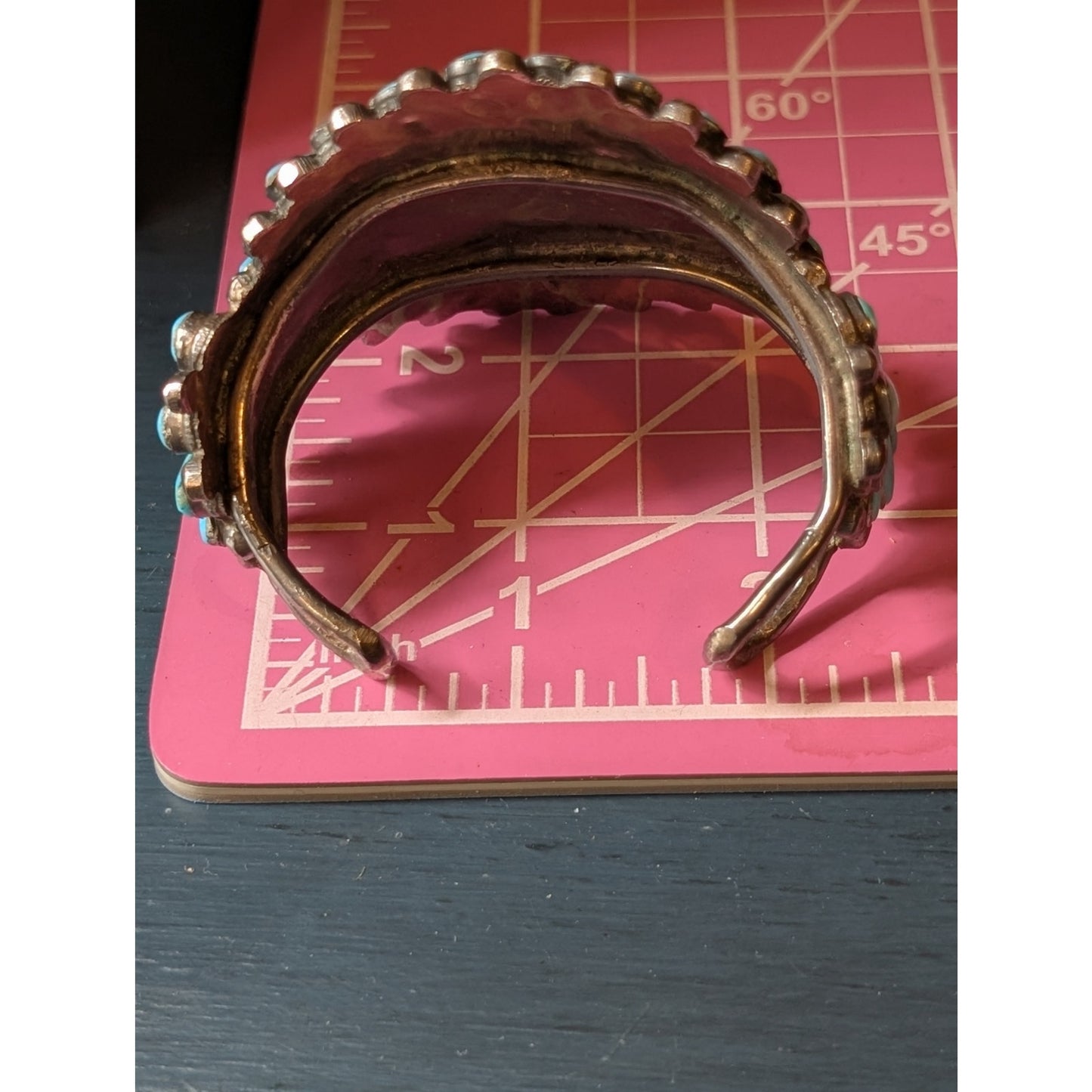VTG Native ZUNI Sterling Silver TURQUOISE Flower Blossom Cuff Bracelet 92.34g