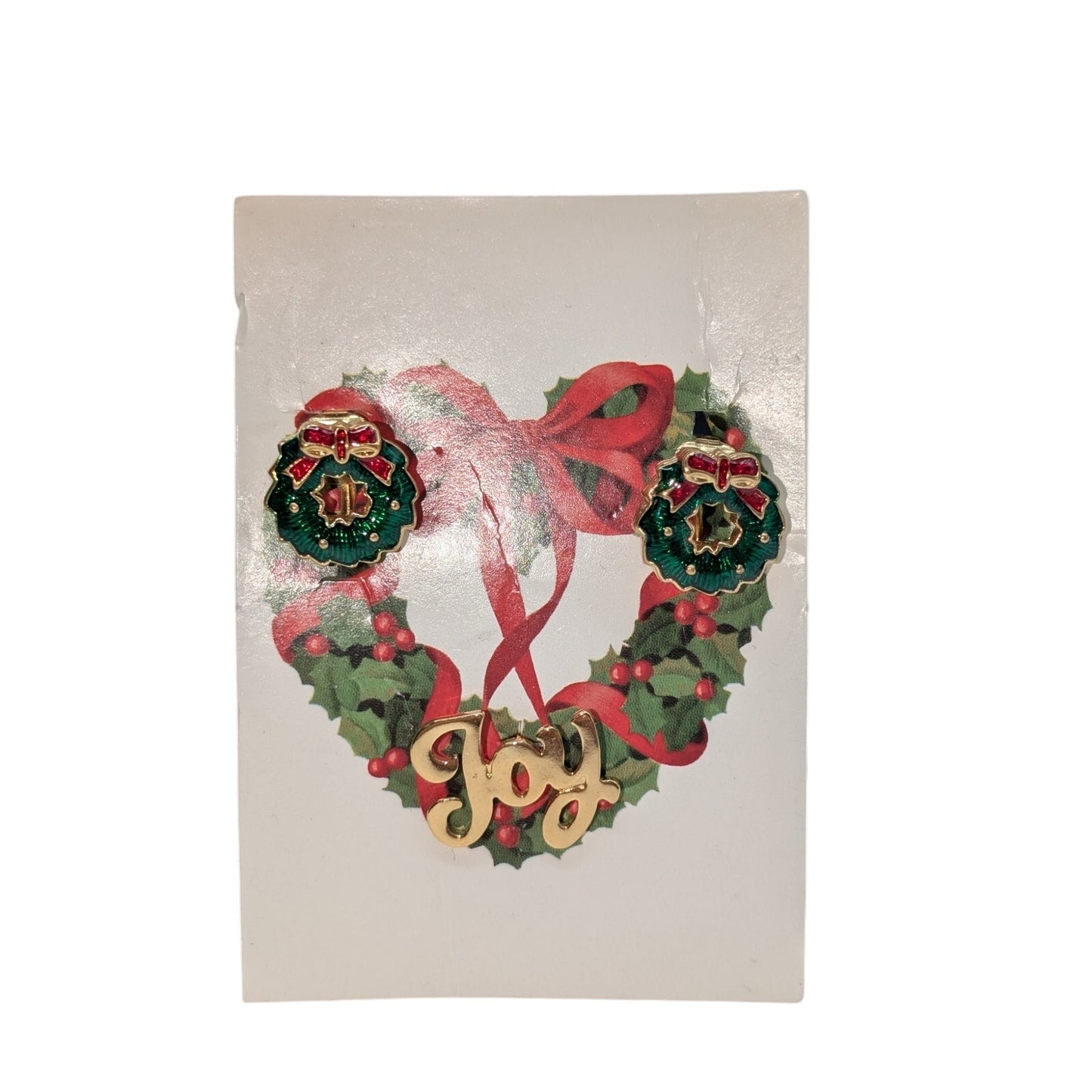 Mixed Lot of Christmas Joy Lapel Pin & Christmas Wreath Clip On Earrings NWT