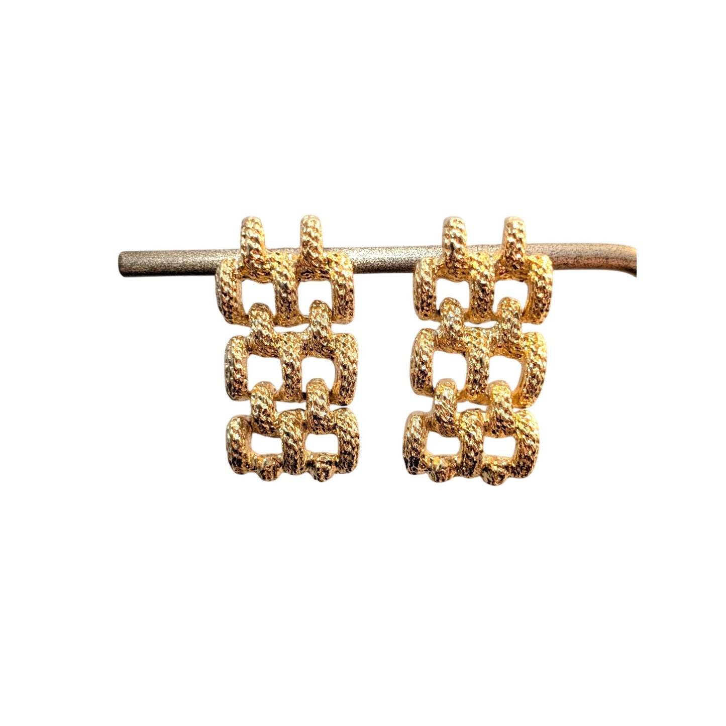 Vintage Textured Panther Link Articulated Gold Tone Pierced Earrings