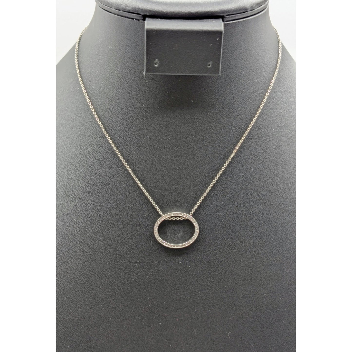 Nana Platinum Plated Sterling Silver CZ Oval Pendant Chain Necklace