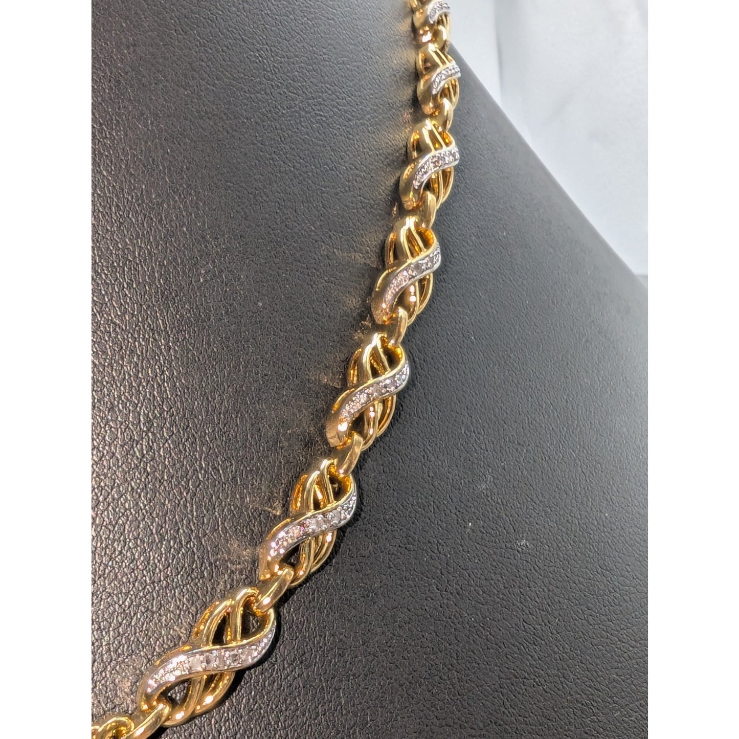 Gold & Silver Plated Moissanite Double Infinity Chain Link 17"-18.5" Necklace