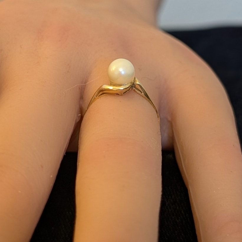 Women's 14K Yellow Gold Genuine Solitaire 6mm Pearl Ring Size 5.25