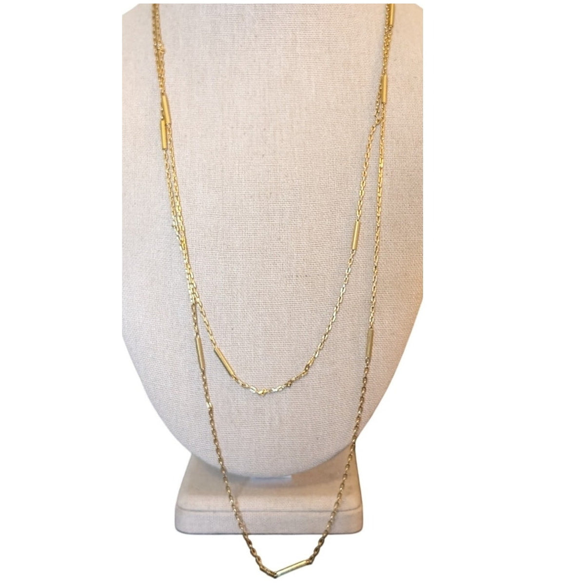 Vintage Vendome Gold Tone Bar Station Chain Link 56" Necklace