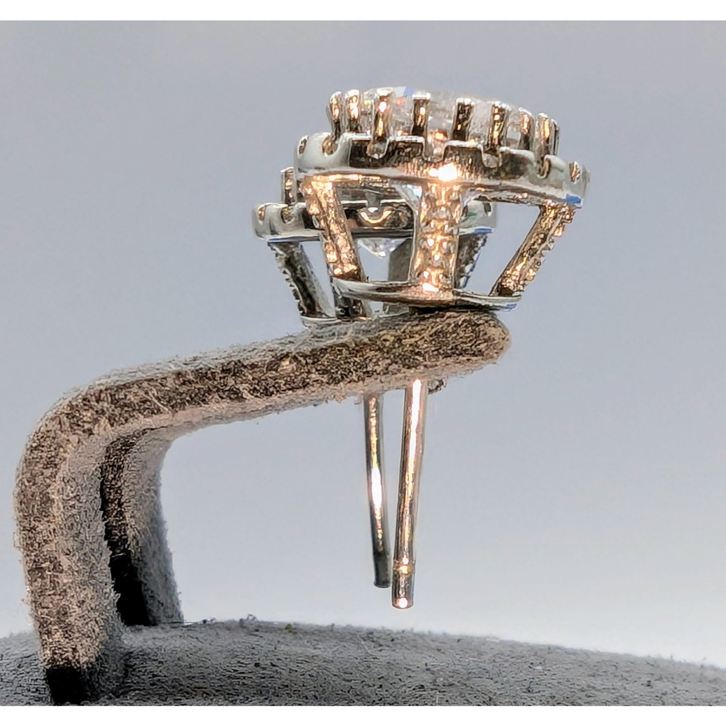 925 Sterling Silver CZ Halo Surround Raised Basket Setting Stud Post Earrings