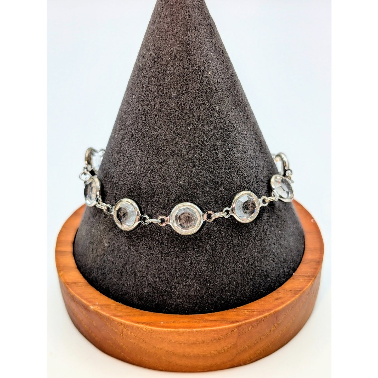 Vintage Signed Swarovski Silver Plate Clear Bezel Set Crystal Bracelet
