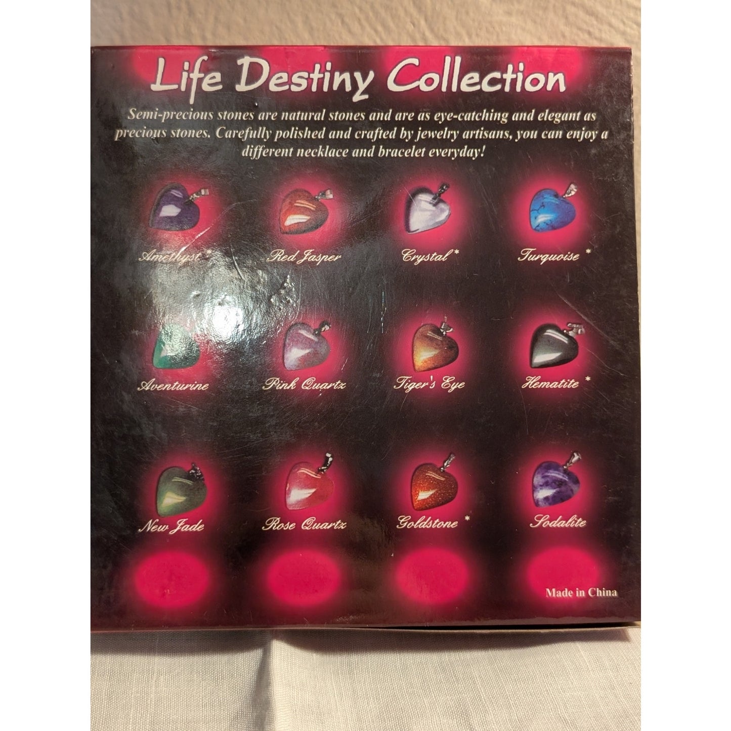 Life Destiny Collection Stone Heart Pendants & Chains in Hinged Box