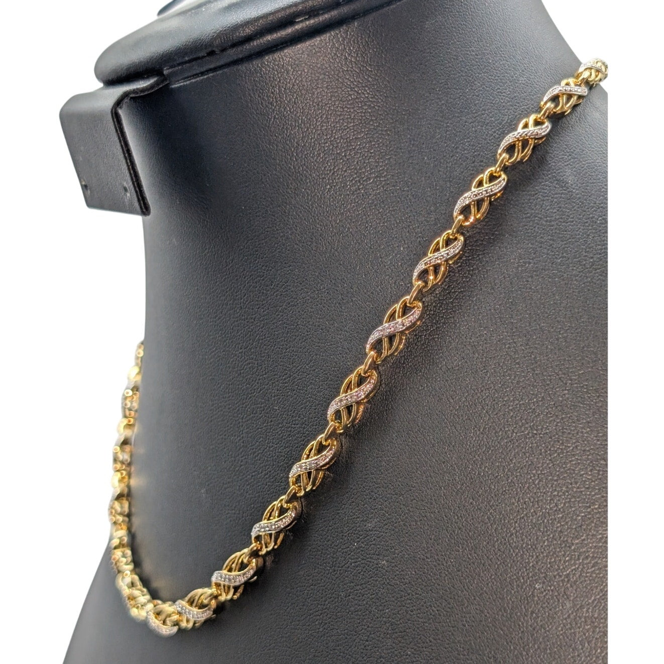 Gold & Silver Plated Moissanite Double Infinity Chain Link 17"-18.5" Necklace