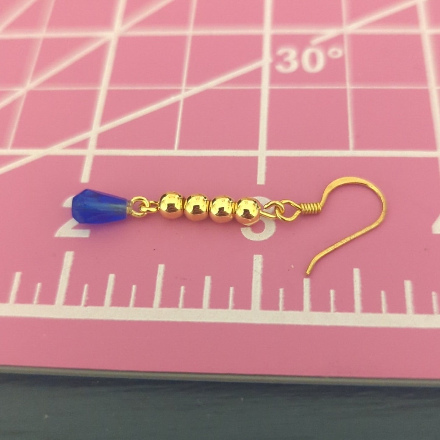 Blue Crystal Briolette and Gold Tone Dangle French Wire Earrings