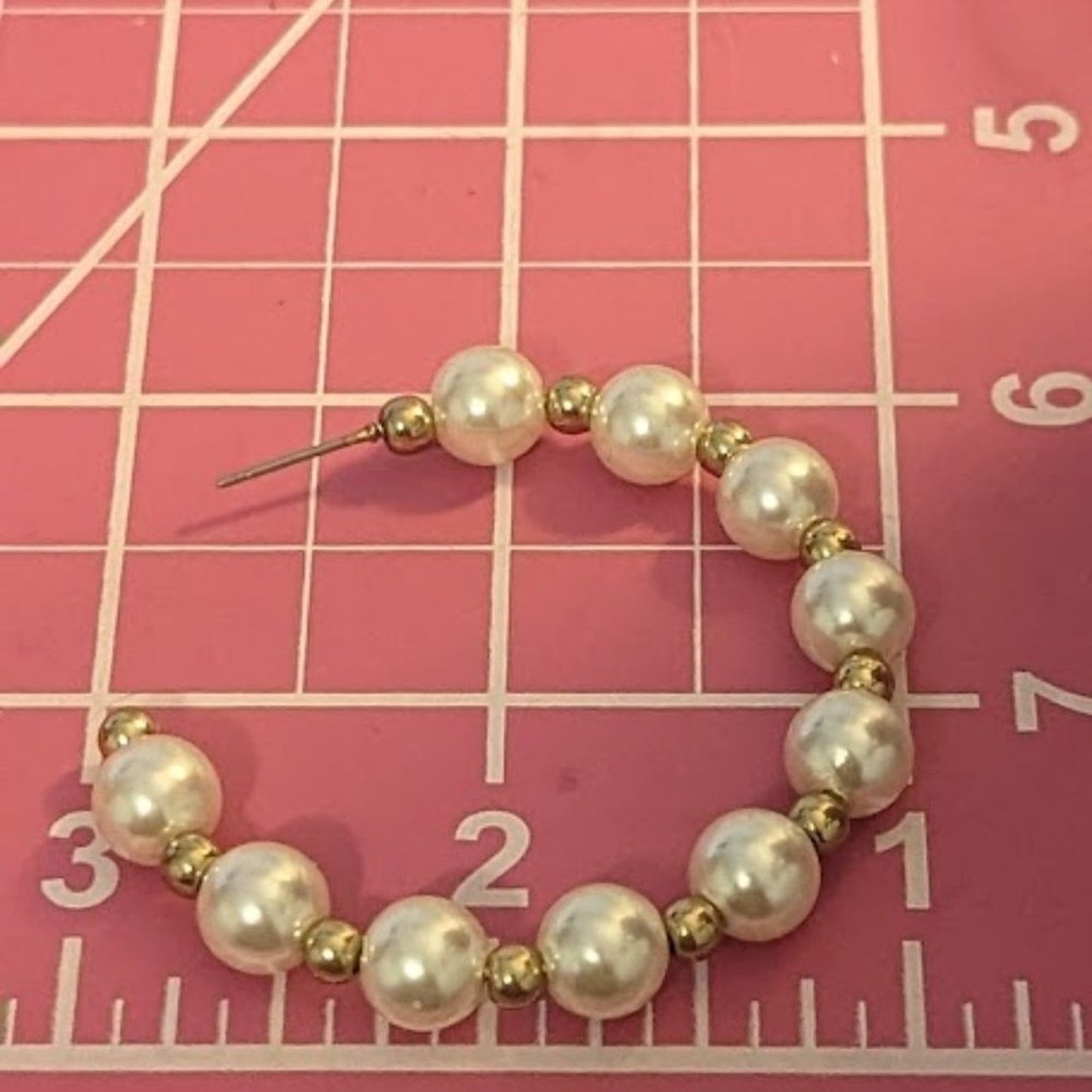 Pearl and Gold Tone Bead Hoop Earrings