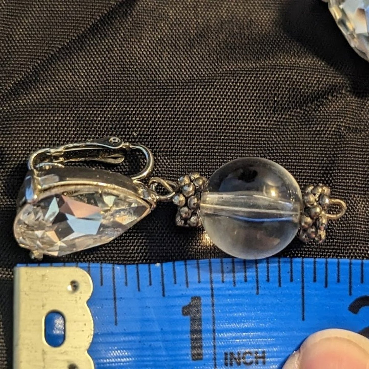 Vtg Kenneth Jay Lane Crystal Glass Drop Dangle Silver Tone Clip On Earrings