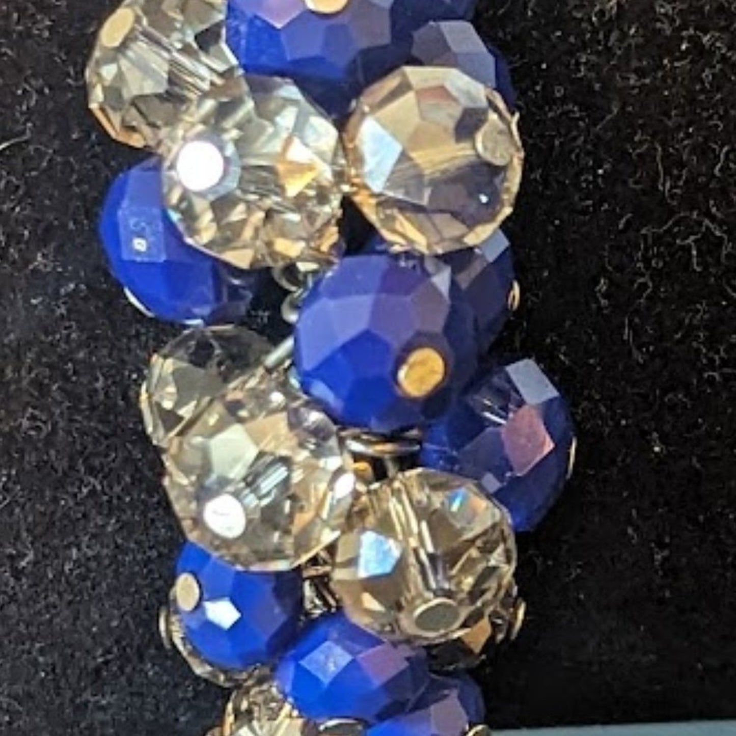 NWT Blue and Smoky Crystal Glass Bead and Multi Chain Stretch Bracelet