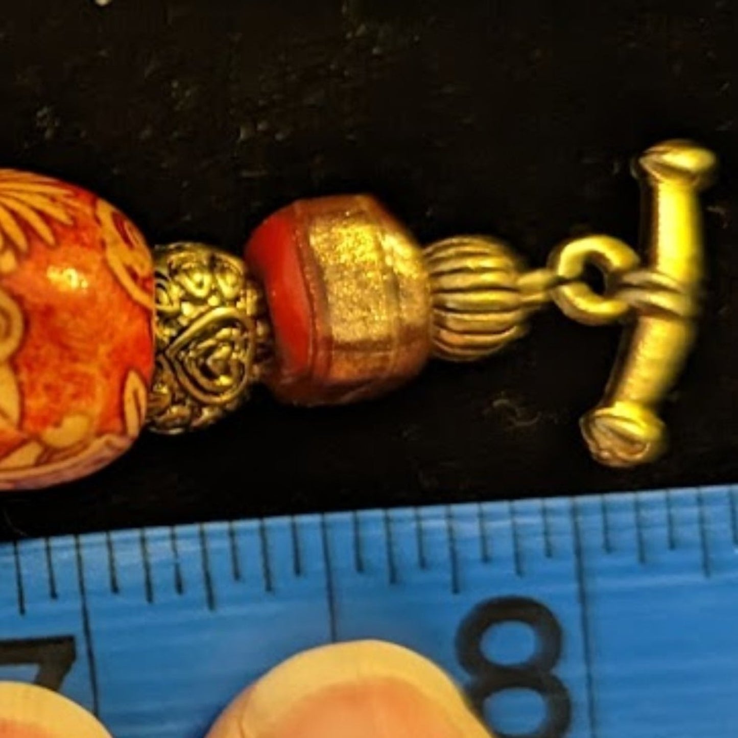 Orange Chunky Gold Tone Multi-Bead Fancy Toggle Dangle Bracelet