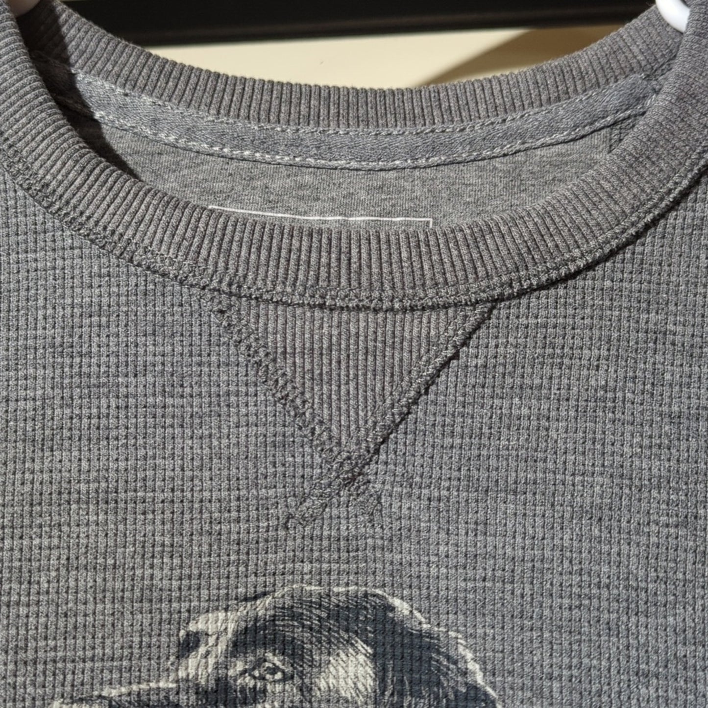 Eddie Bauer Gray Dog Head Image Waffle Knit Thermal Long Sleeve Tee Men's Sz TXL