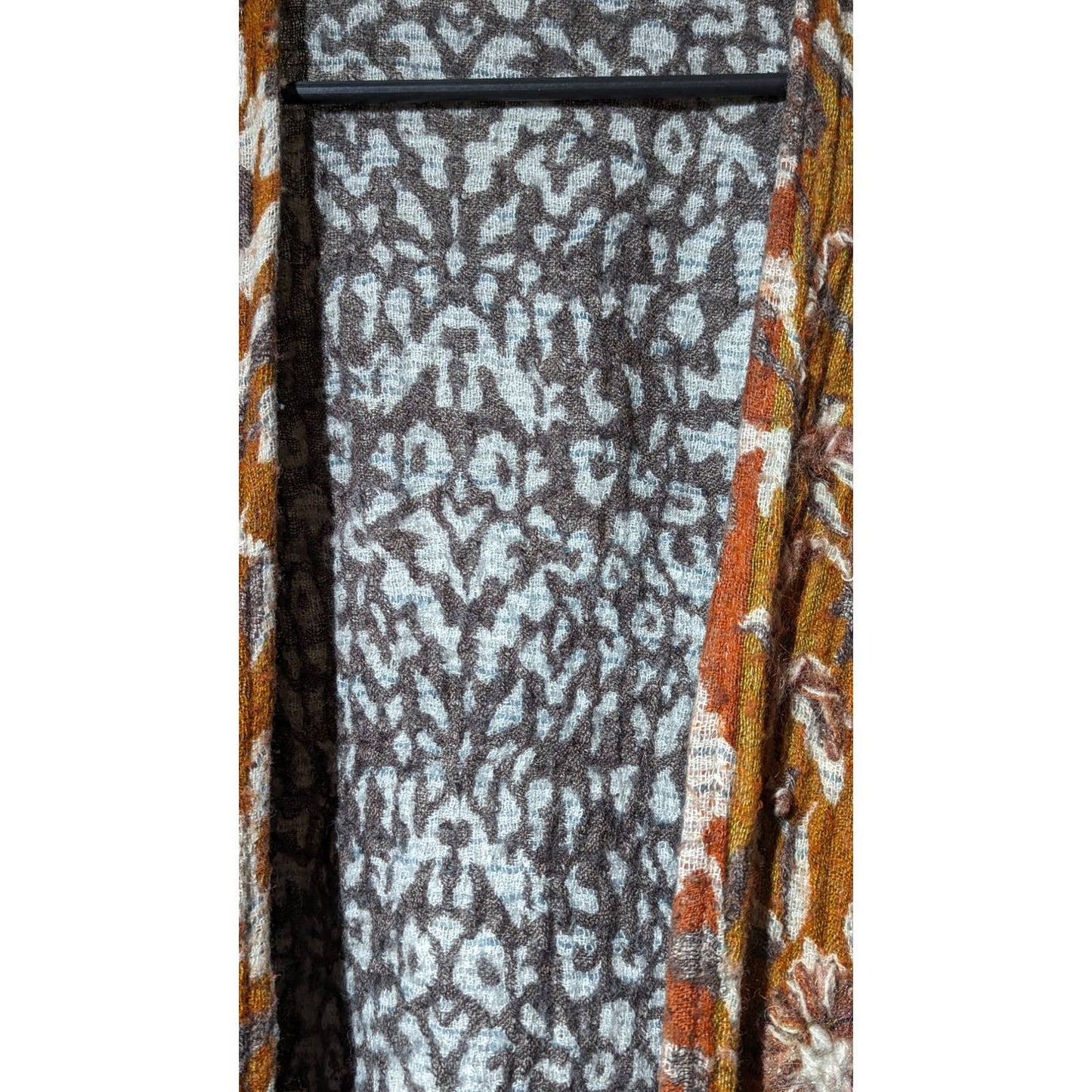 Soft Surroundings Pasha Pumpkin Leopard Print Fringe Cardigan Womens Sz S/M