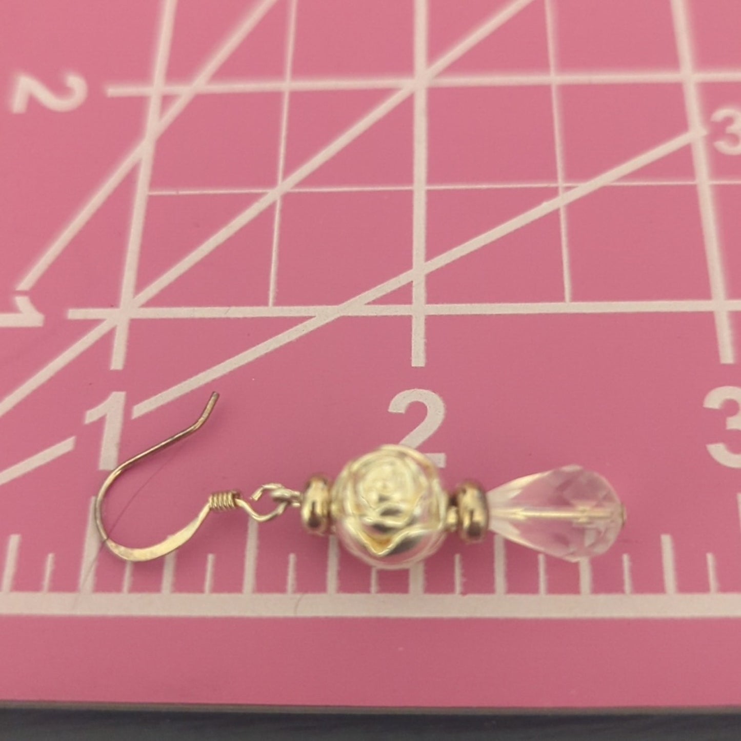 Handmade Crystal Briolette Silver Tone Rose Bead French Wire Dangle Earrings