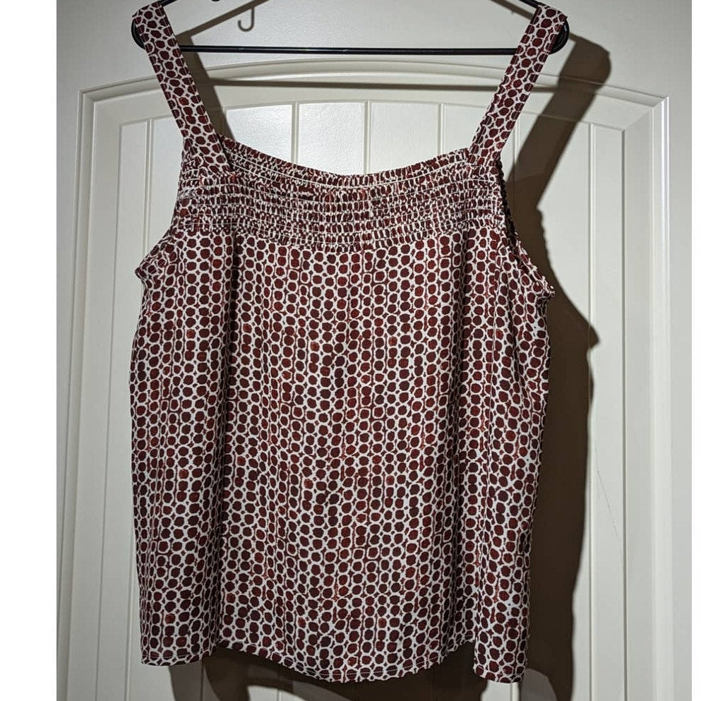 NWT Evereve Drew Smocked Tank Brown White Check Womens Sz XL