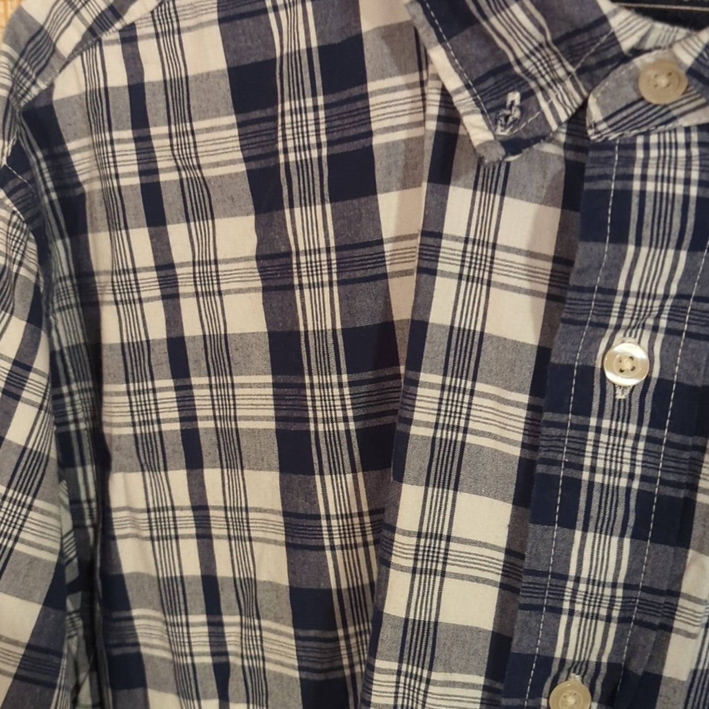 Sonoma Vintage Plaid 100% Cotton Navy Plaid Button Down Shirt Men's Size M