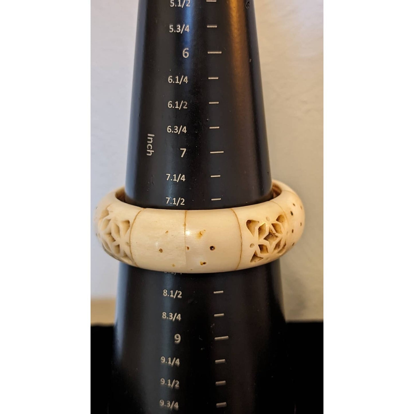 Vintage 50s Art Deco Cream Carved Cut Out Chunky 8" Bangle Bracelet