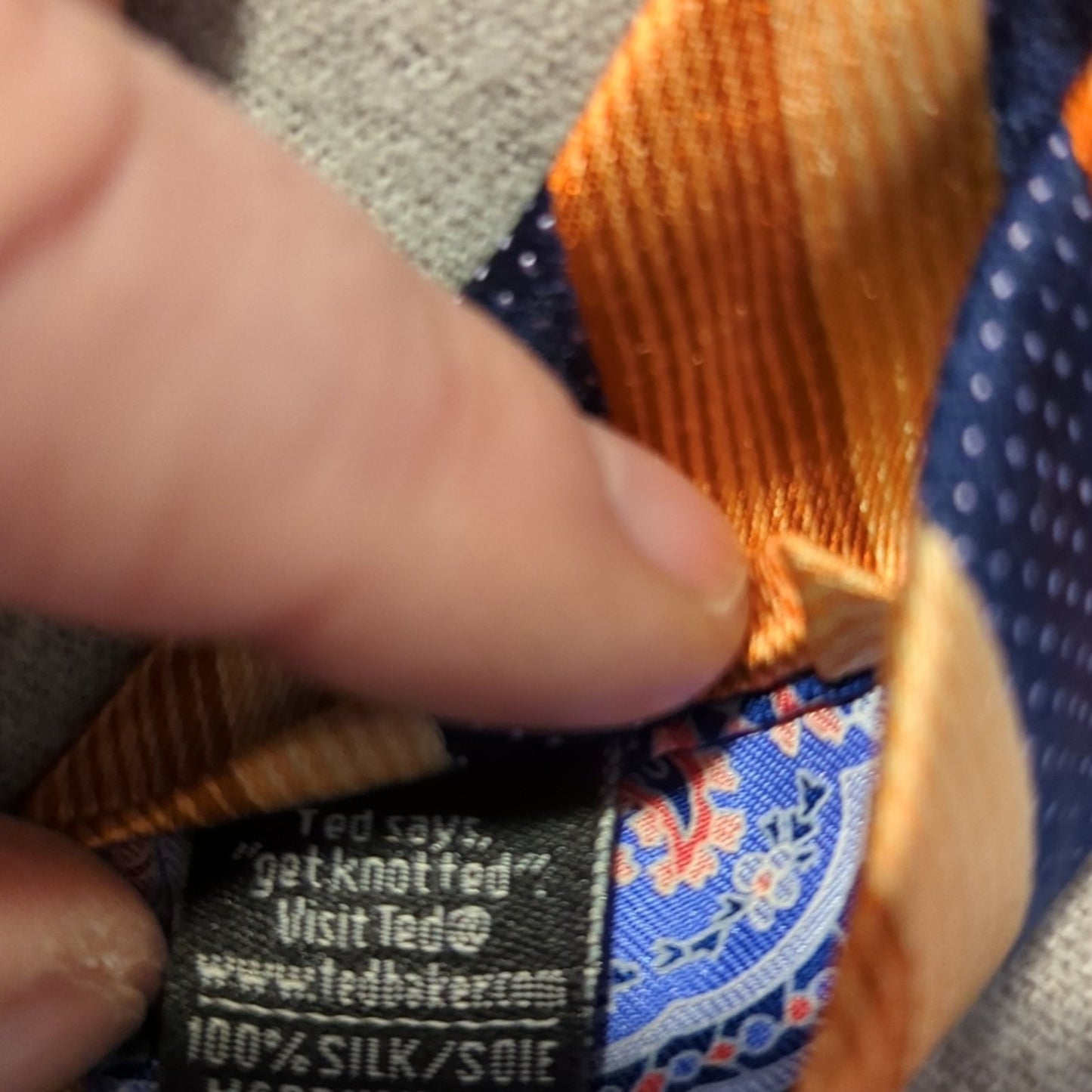 Ted Baker London 'Get Knotted' 100% Silk Orange/Navy Striped Made in the USA Tie