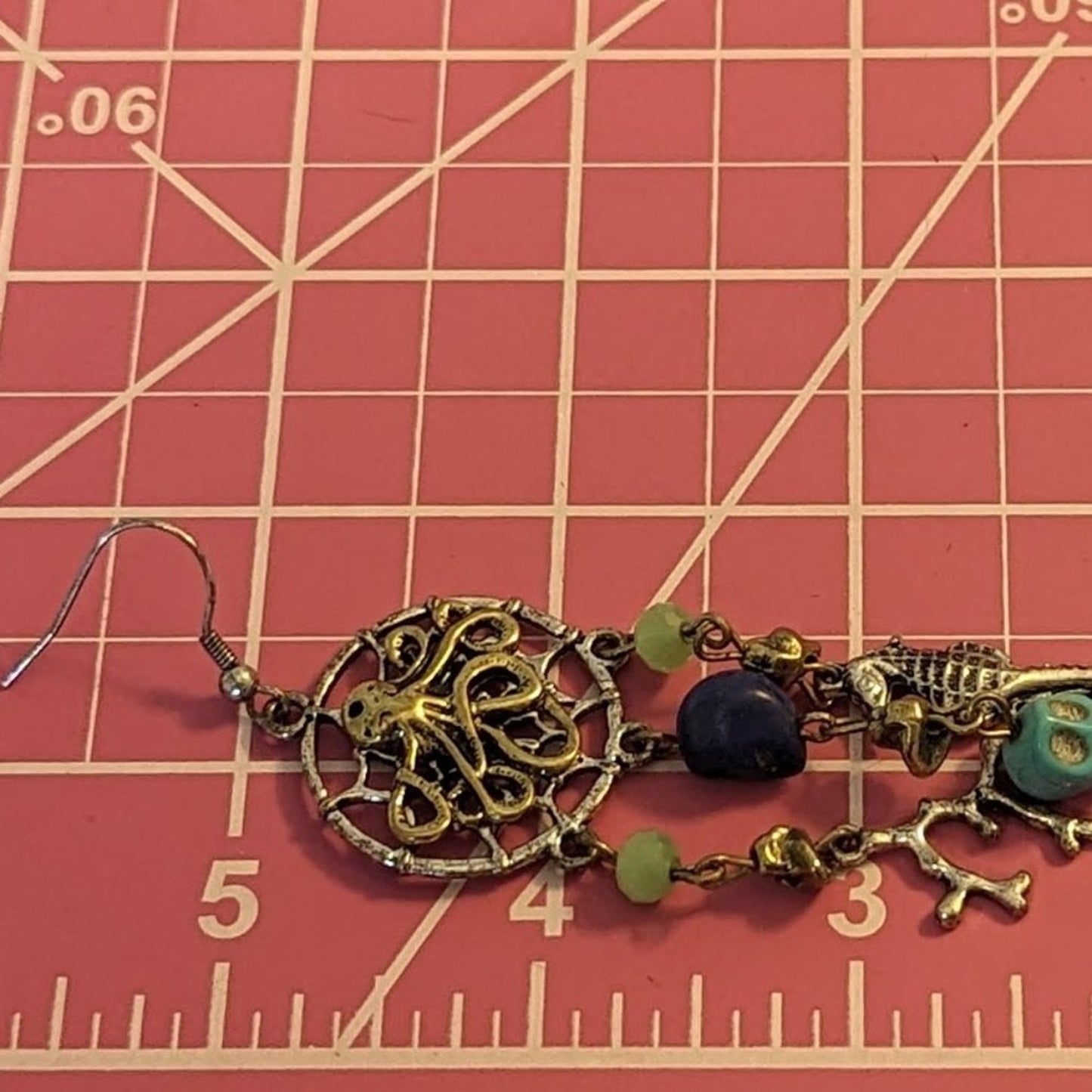 Nautical Charm Dangle Multi-Chain Bottom of the Sea Silver Tone Earrings