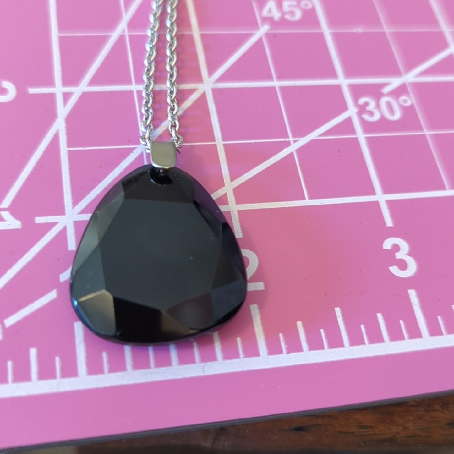Vintage Faceted Glass Teardrop Sterling Silver Pendant on Silver Tone 18" Chain