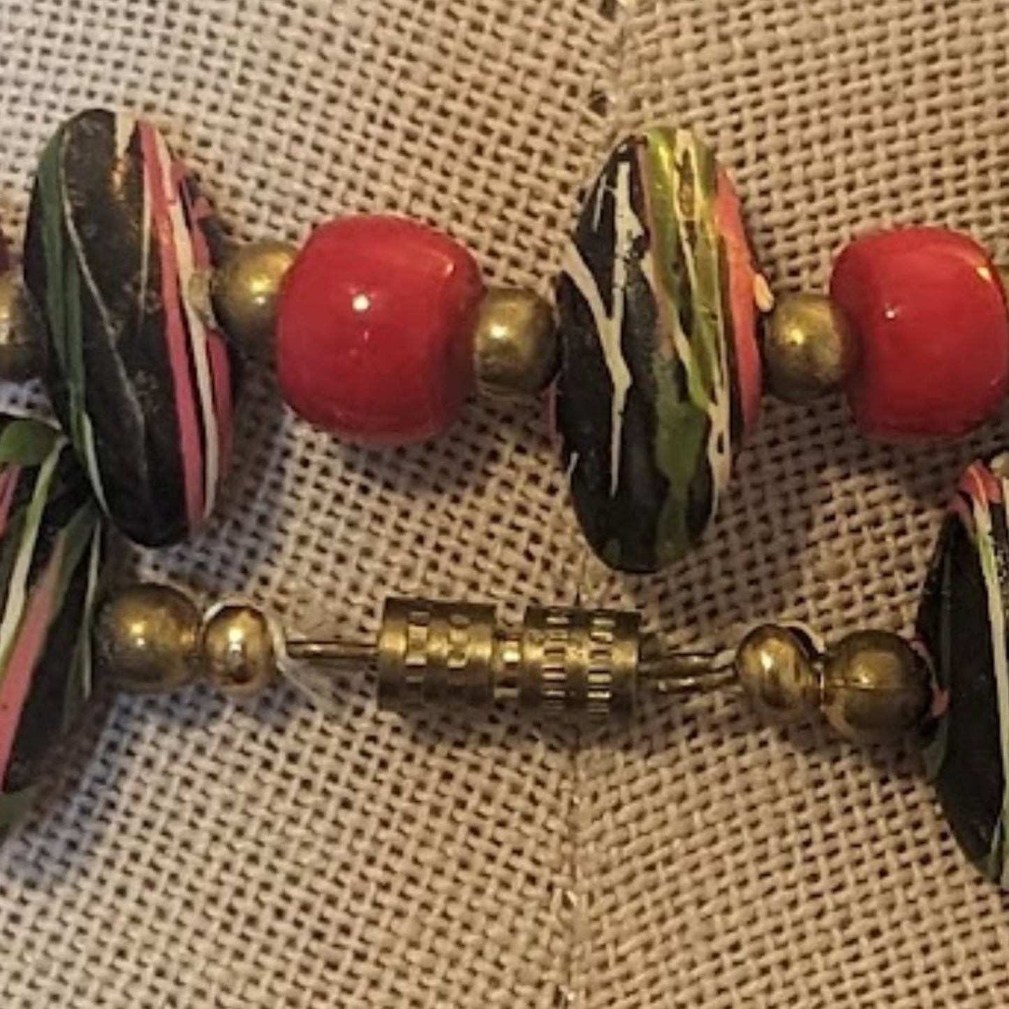 Vintage Hand-Painted & Red Glass Bead Necklace