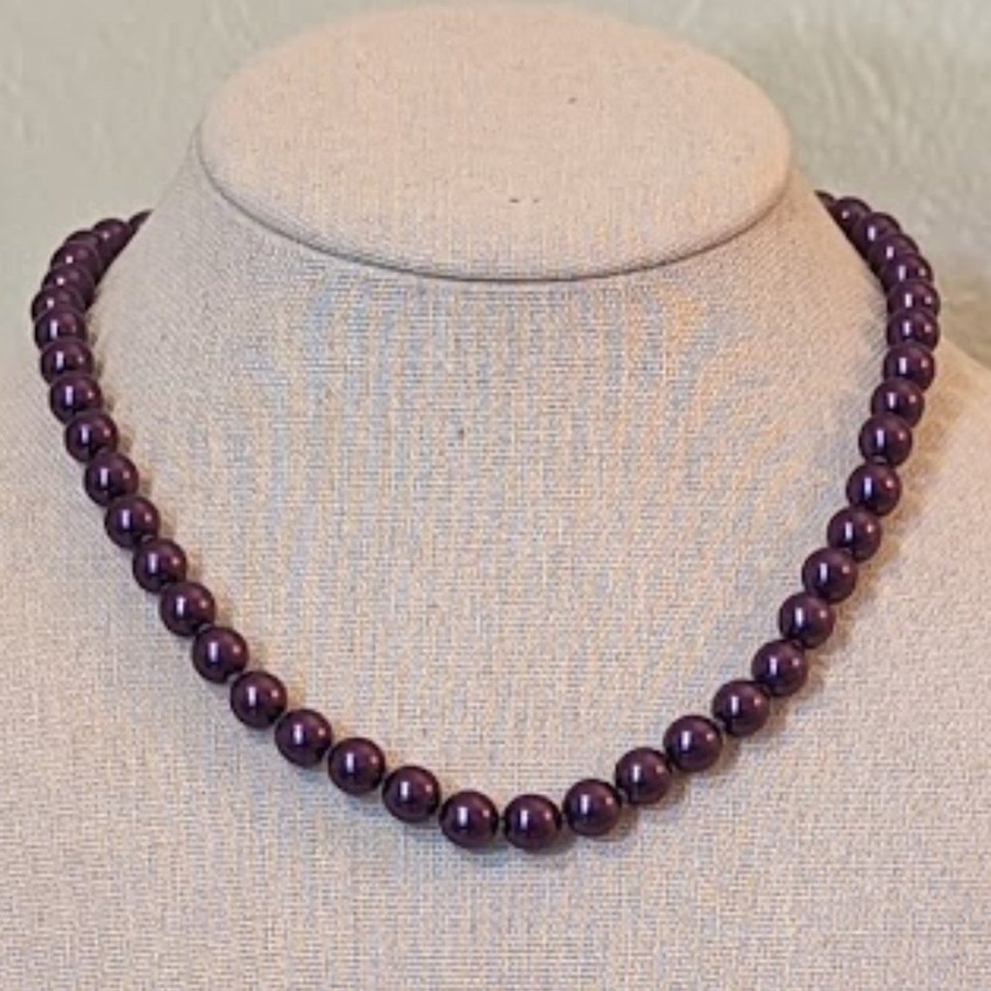 Plum Colored Hand-Knotted Glass Pearl Beaded Necklace