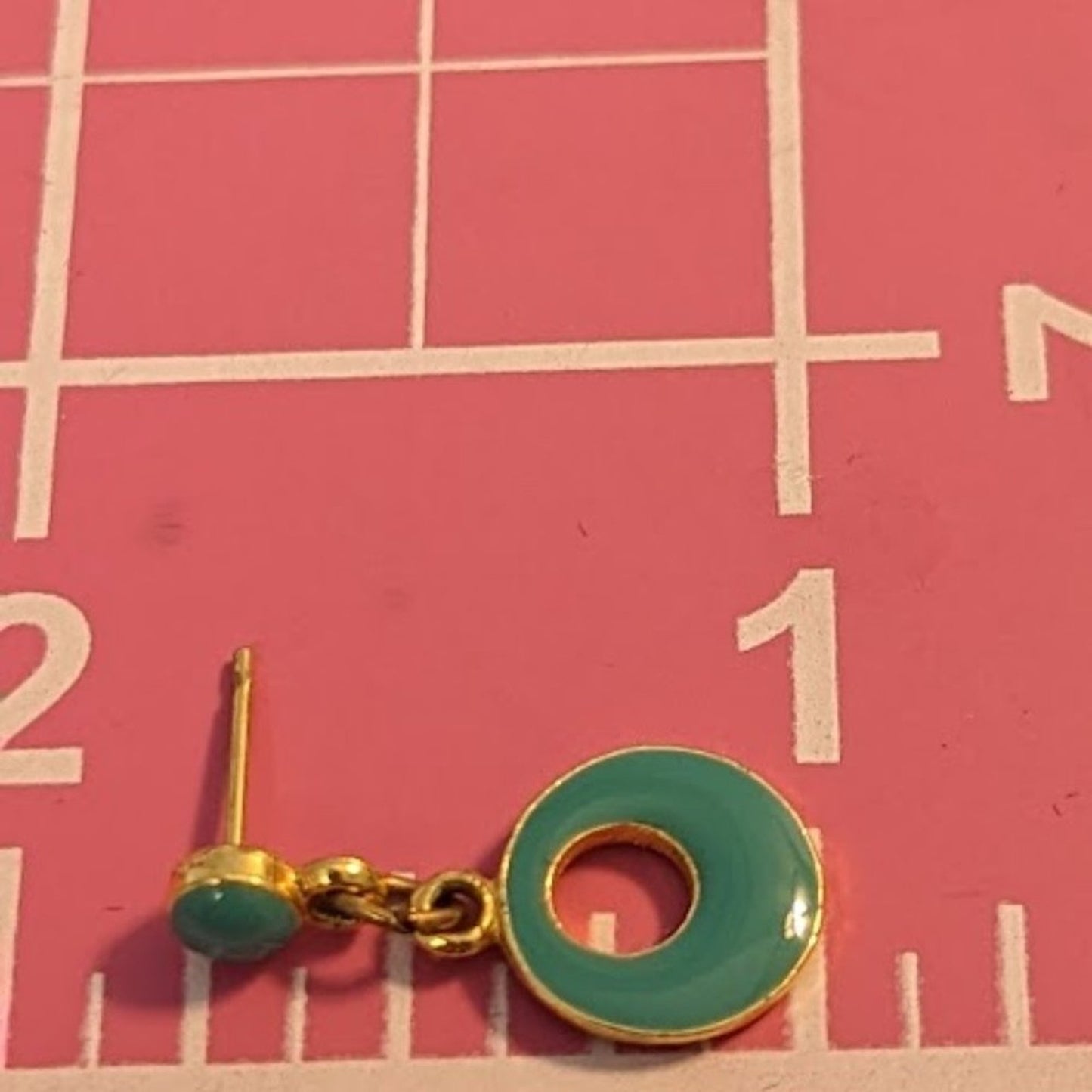 Vintage Teal/Green Enamel Gold Tone Loop Post Earrings