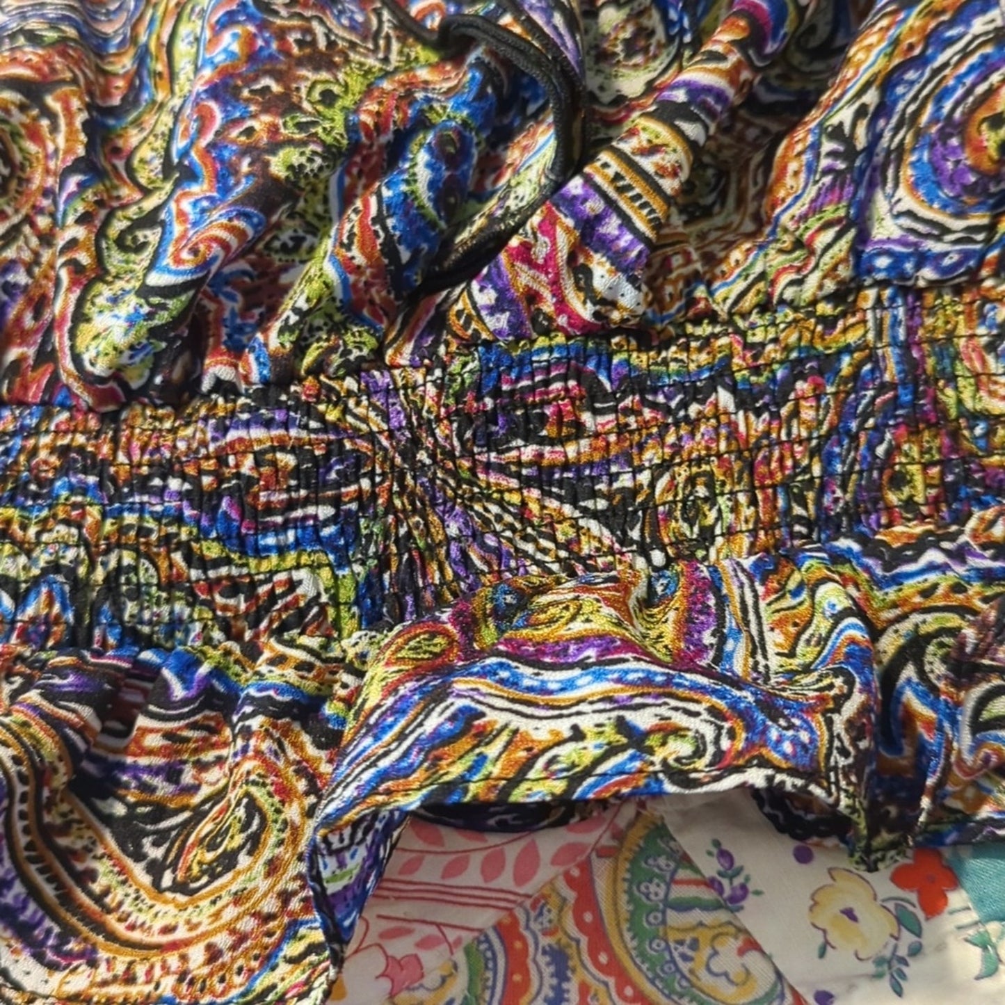 Inois Paisley Multi-color Ruffle Blouse Women's Size L