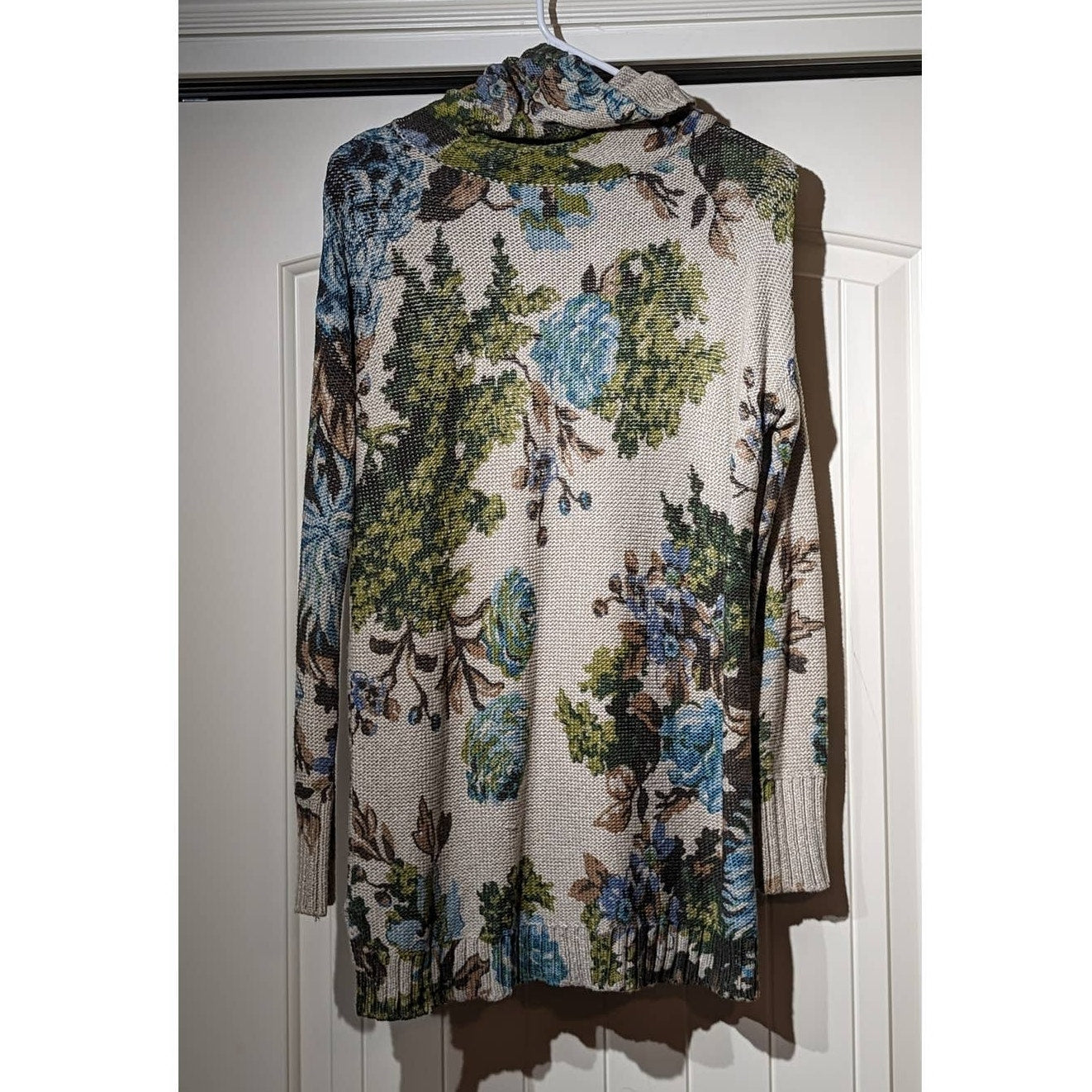 J Jill Beige Floral Cowl Neck Long Sleeve Tunic Sweater Womens Sz XS