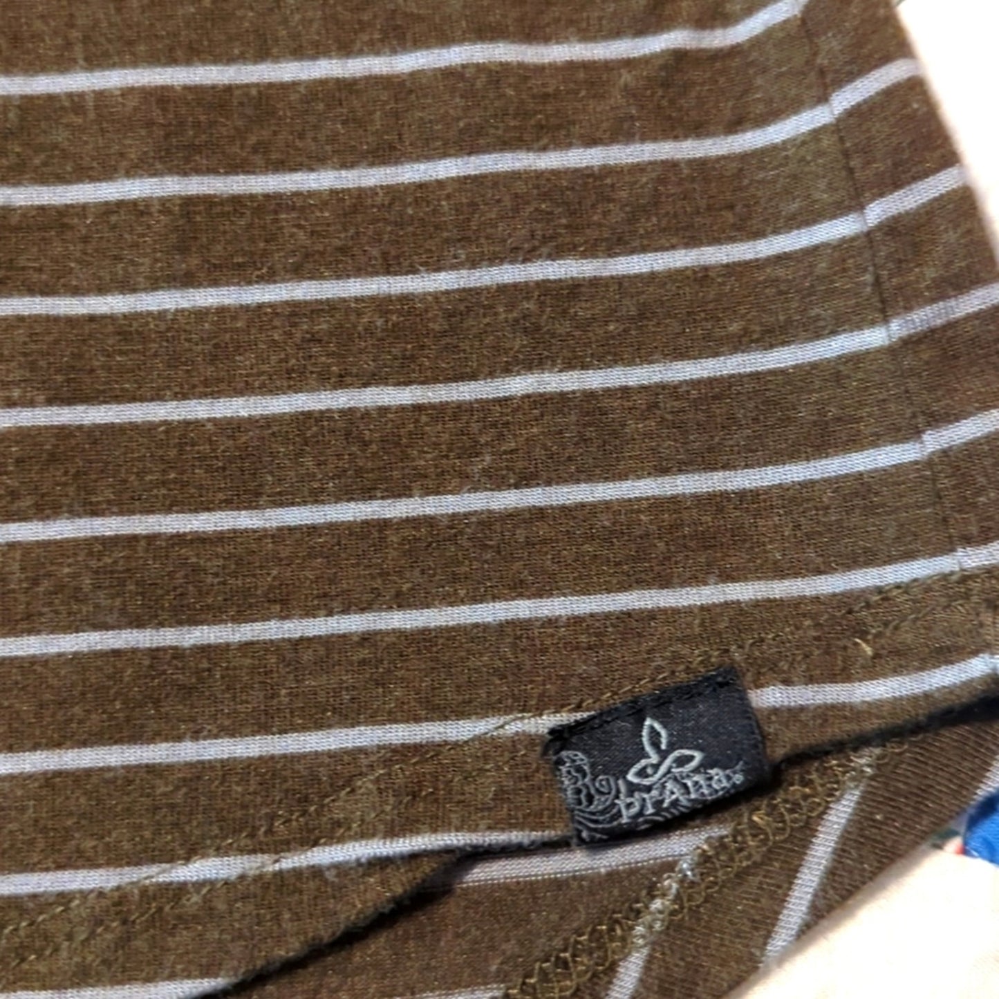 Prana Brown Striped Crew Neck Chest Pocket Long Sleeve Jersey Women's Size M