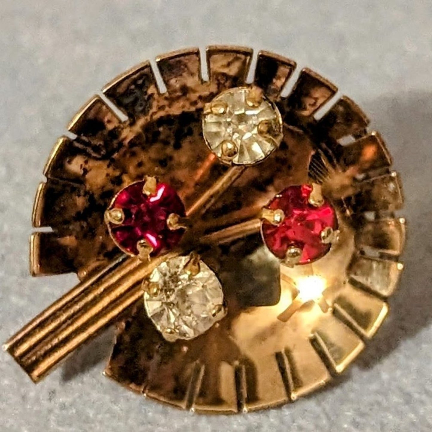 Demi-parure 1940s Gold Vermeil Over Sterling Rhinestone Brooch & Earring Set