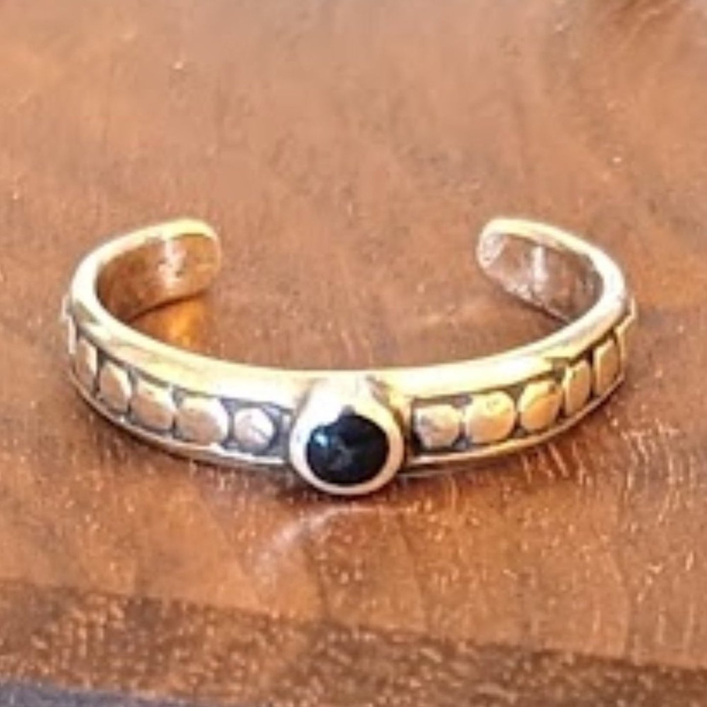 925 Bezel Set Black Stone Toe Ring Sterling Silver