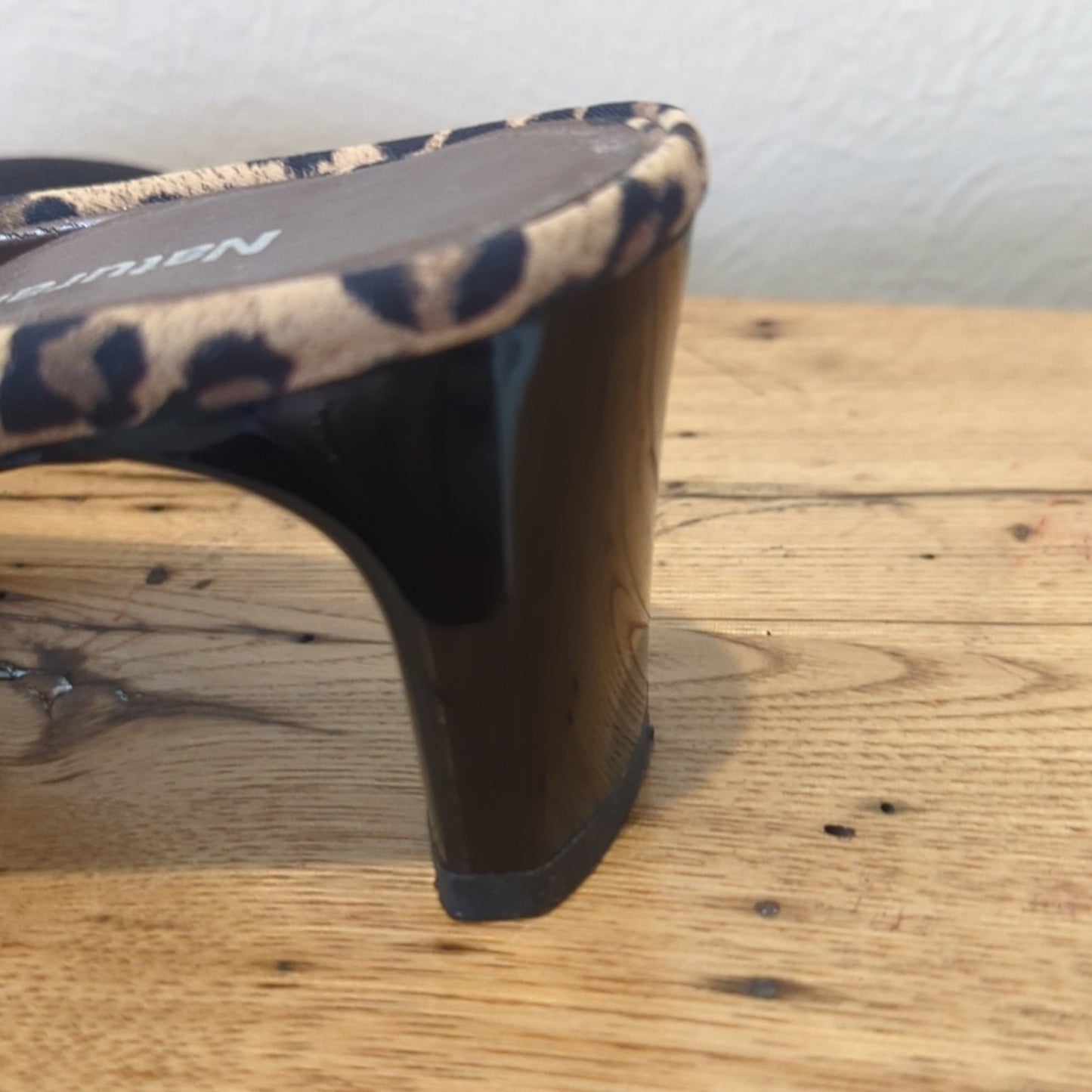 Naturalizer Black Fabric Mule w/ Animal Print Trim & Patent Leather Heels Sz 8.5