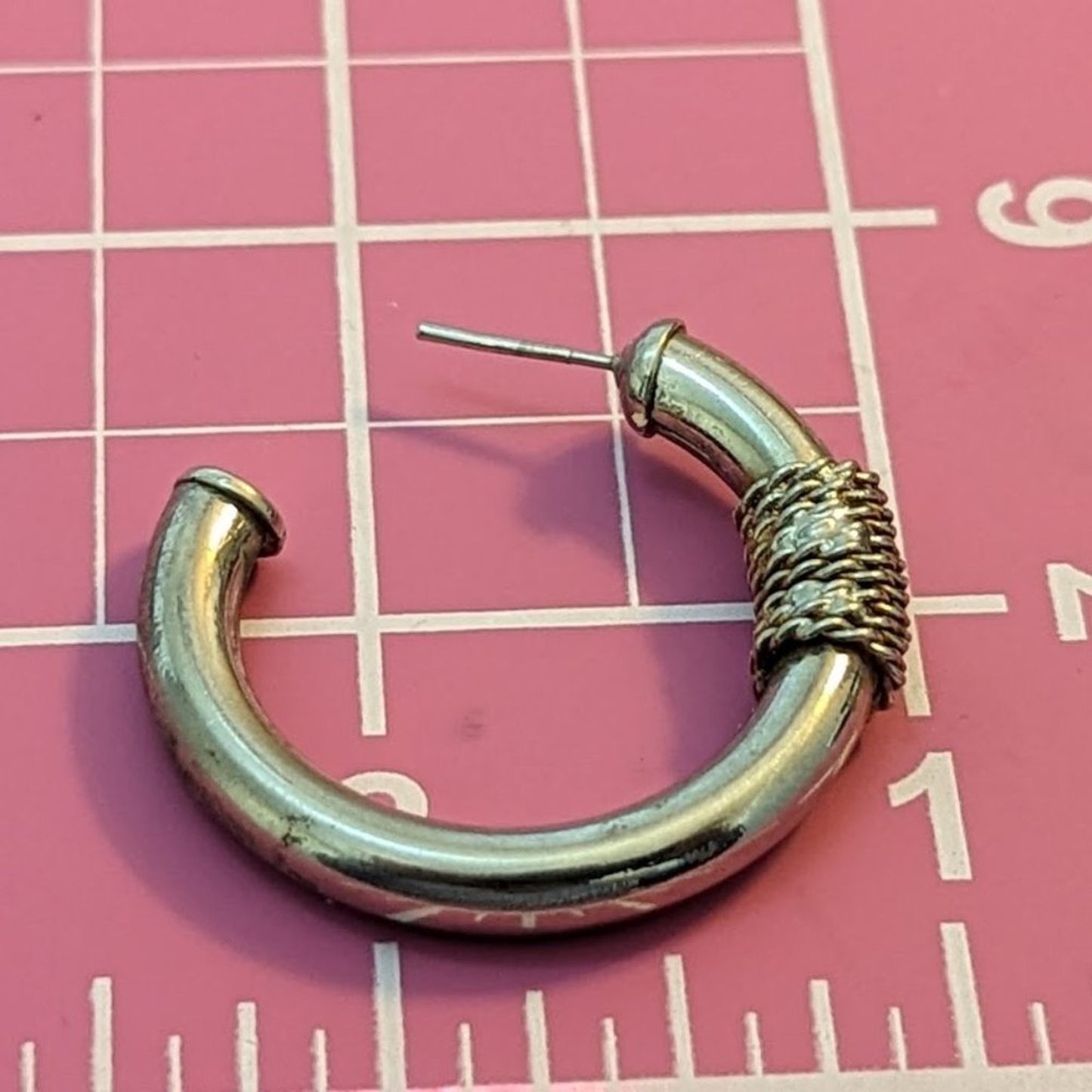 Vintage Silver Tone Hoop Earrings with Rope Design