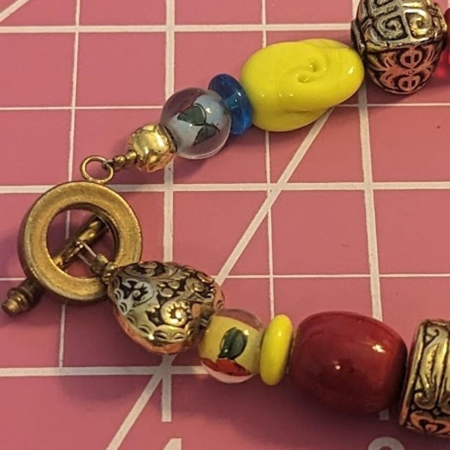 Glass Bead Gold Tone Toggle Bracelet