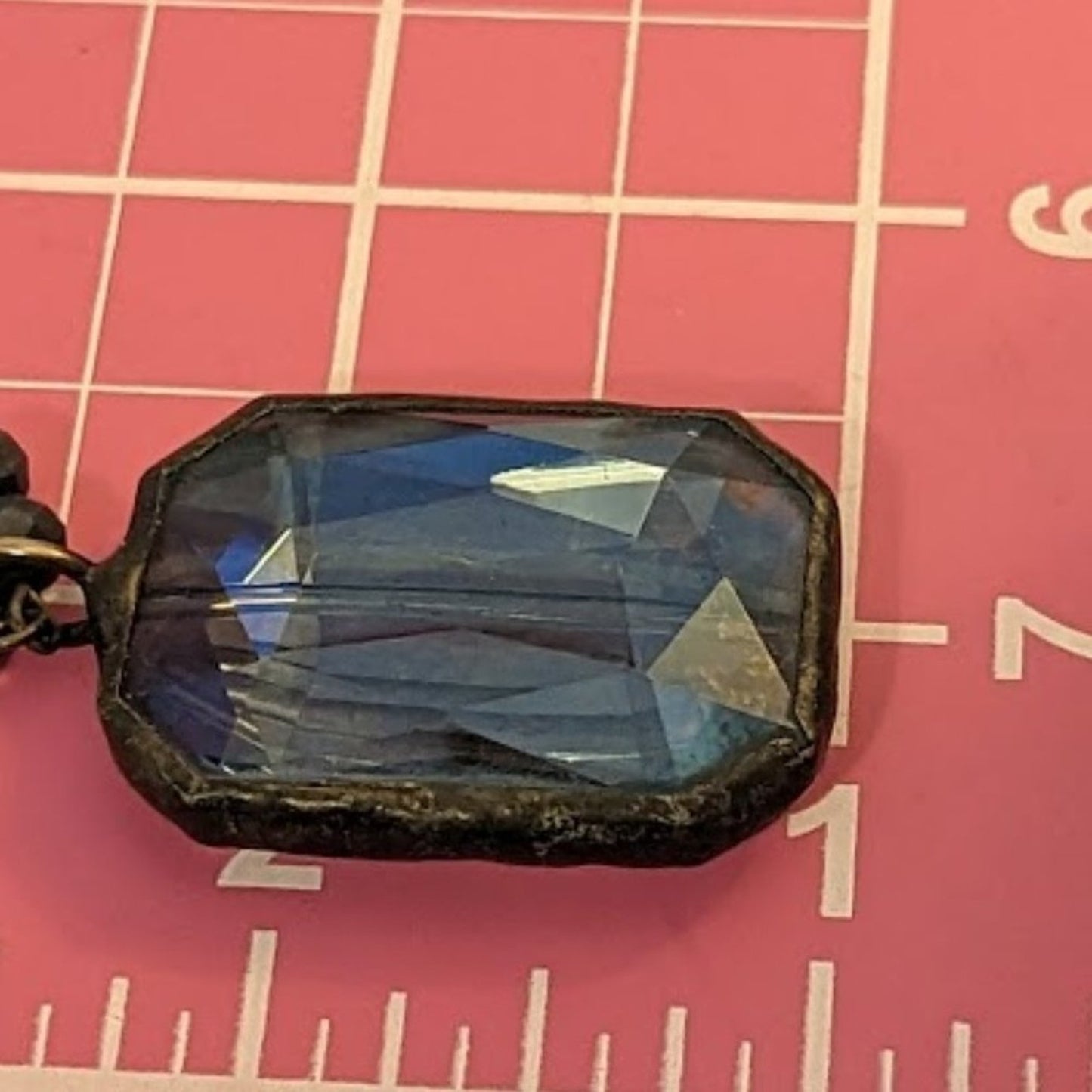 Vintage Bezel Set Smoky Blue Crystal Pendant on Beaded Chain Necklace