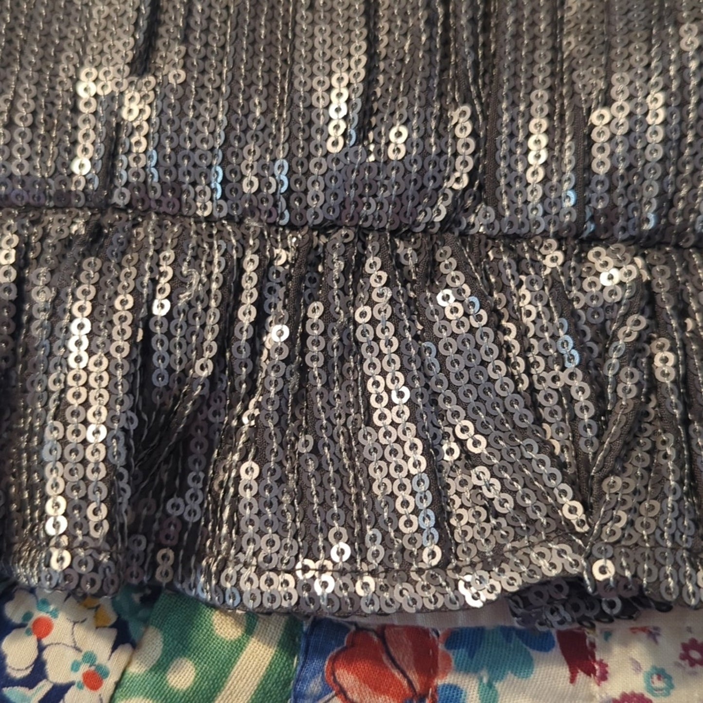 Anthropologie Silver Sequin Ruffle Hem Cami Top Women's Size 14