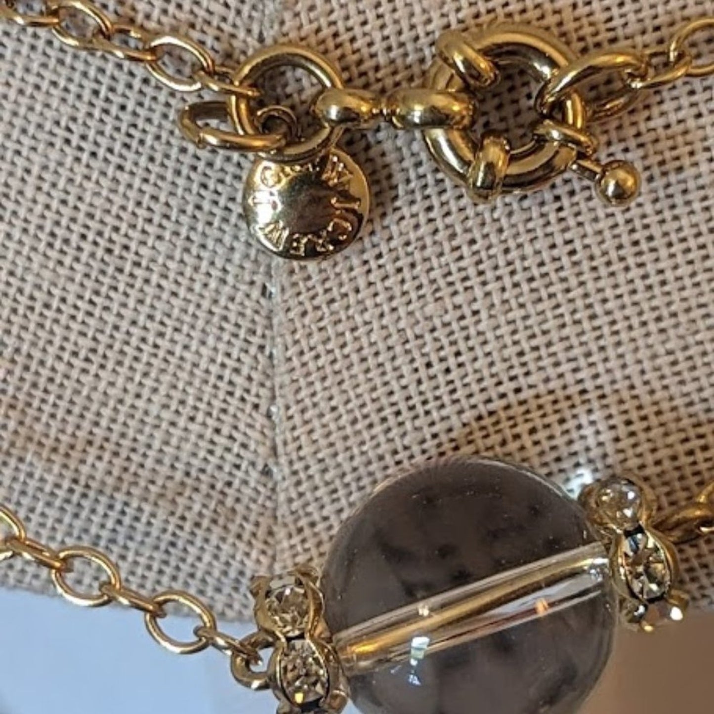 J Crew Clear Glass Bead Gold Tone Chain and Rhinestone Rondelle beads
