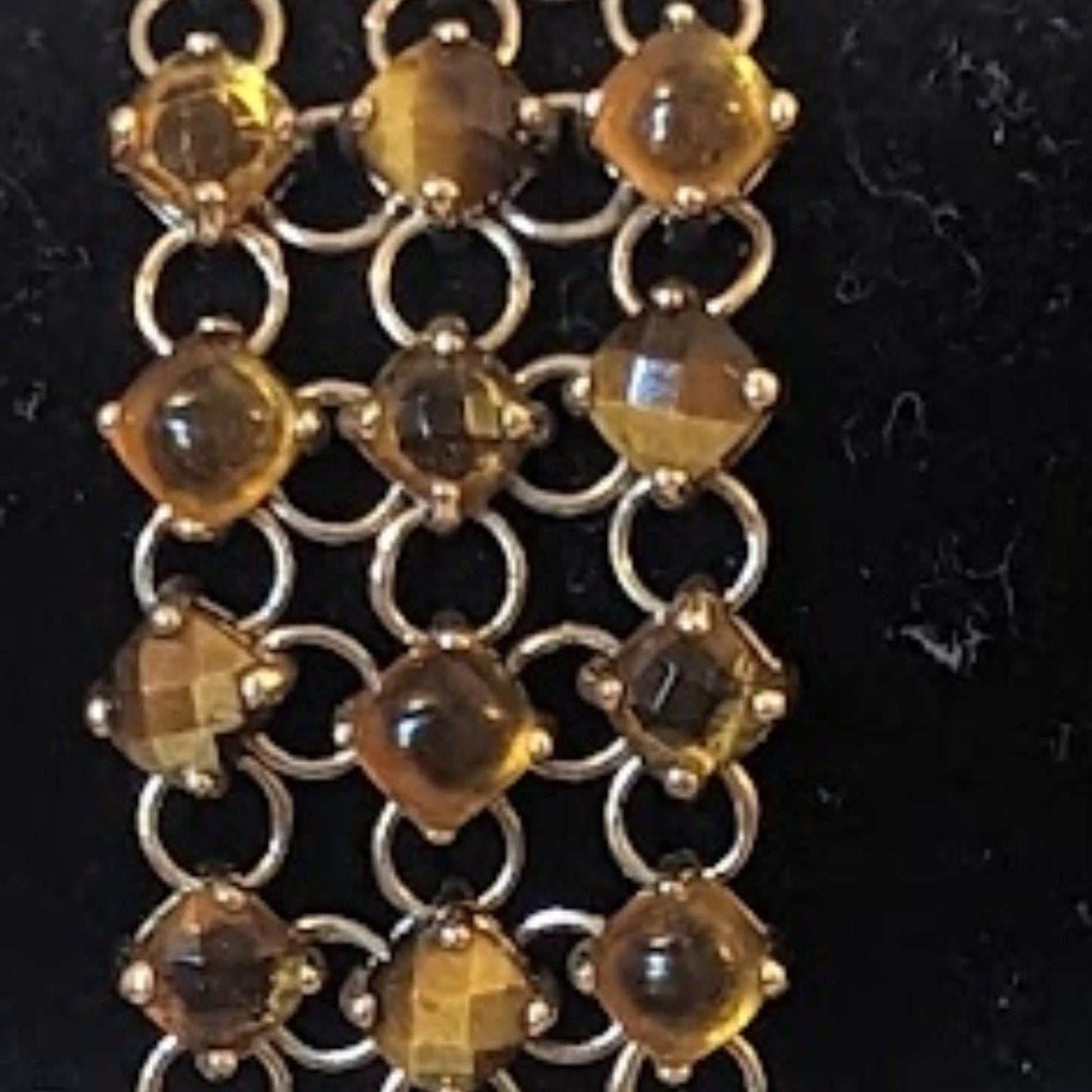 Faceted Tiger's Eye & Brown Bead Three Strand Gold Filled Link Chain Bracelet