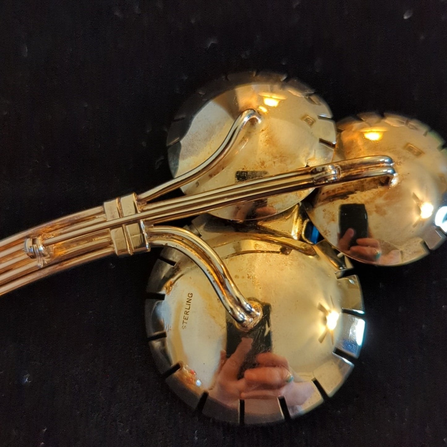 Demi-parure 1940s Gold Vermeil Over Sterling Rhinestone Brooch & Earring Set