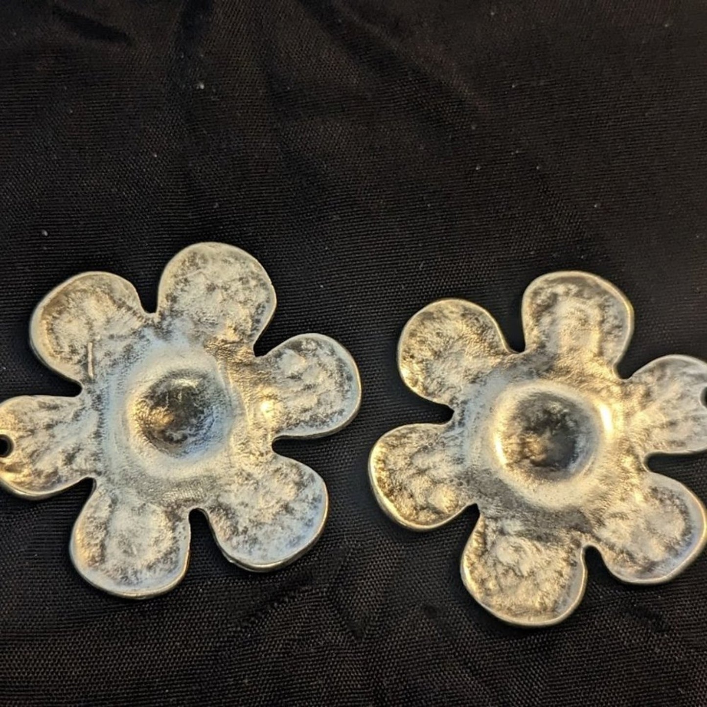 Large dangle pewter flower earrings