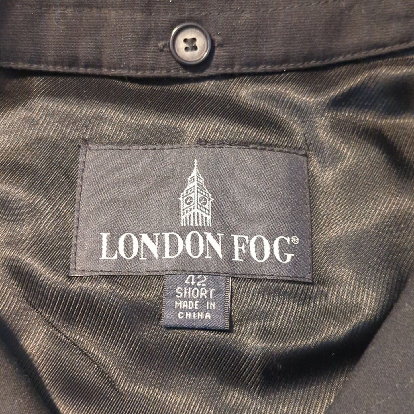 London Fog Black Belted Button Front Men's Size 42 Short Trench Coat NWT